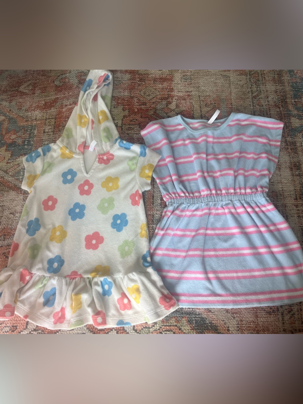 Joe Fresh Light Blue and Pink Striped and Floral Swimsuit Coverups